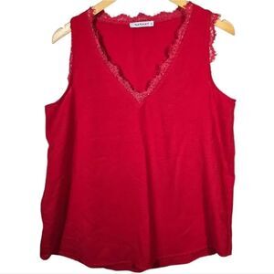 HARHAY Red Lace Trimmed Tank Size Large